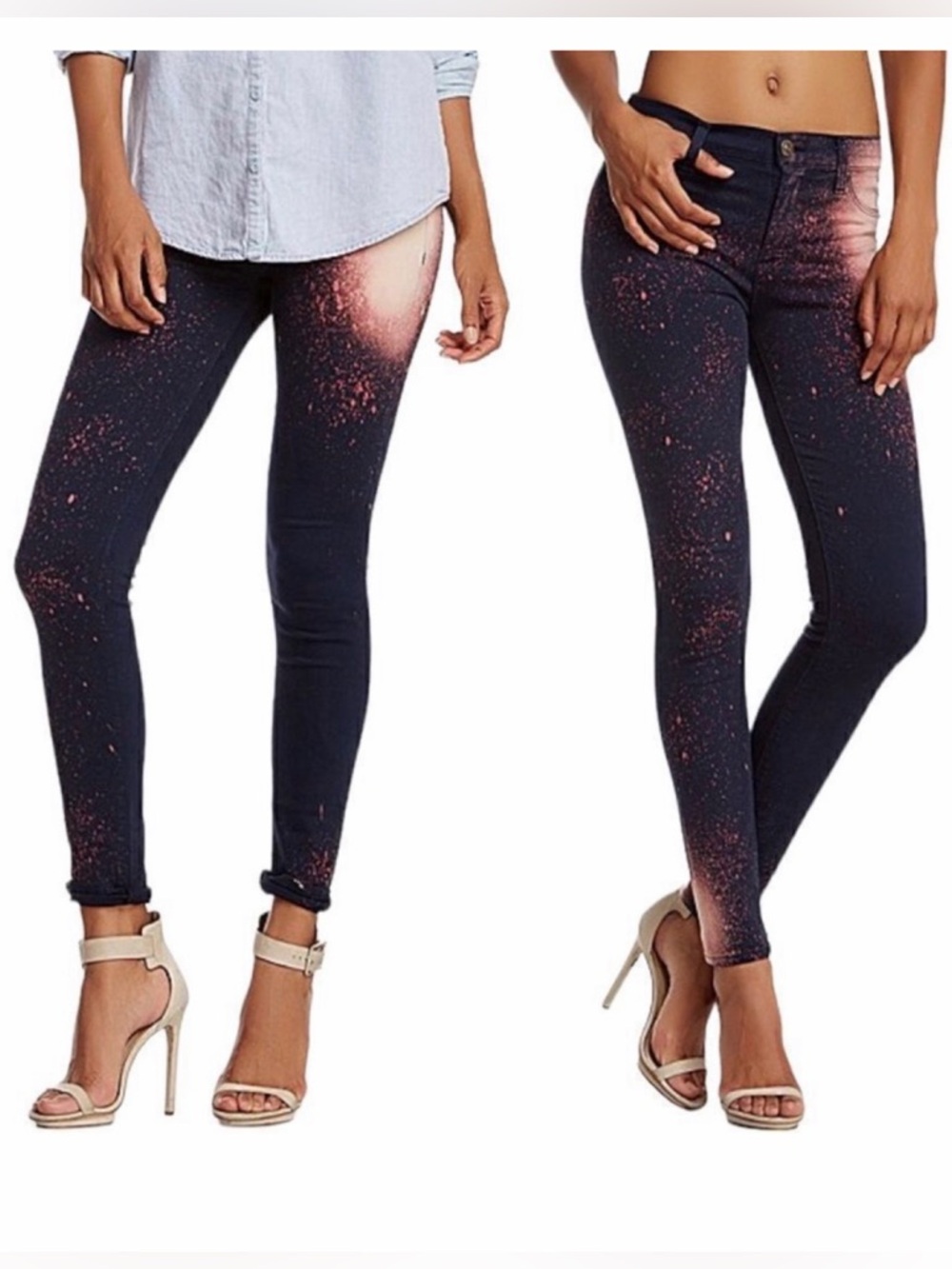 Hudson Nico Super Skinny Midrise Black Tie Dye Splatter Bleached Jeans